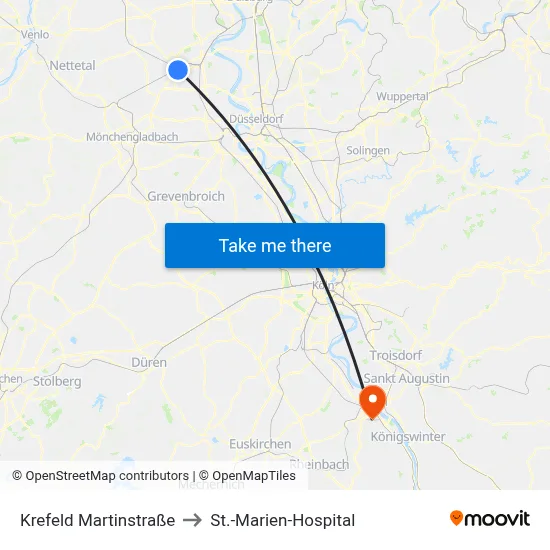 Krefeld Martinstraße to St.-Marien-Hospital map