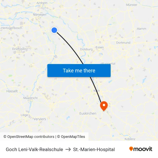 Goch Leni-Valk-Realschule to St.-Marien-Hospital map