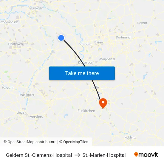 Geldern St.-Clemens-Hospital to St.-Marien-Hospital map