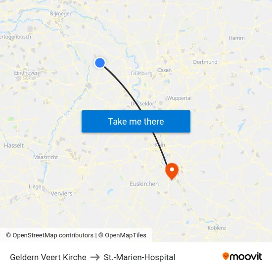 Geldern Veert Kirche to St.-Marien-Hospital map