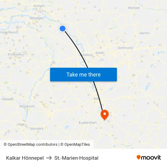 Kalkar Hönnepel to St.-Marien-Hospital map