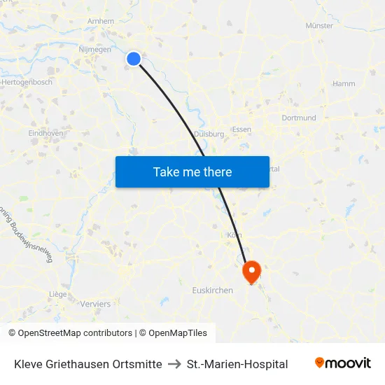 Kleve Griethausen Ortsmitte to St.-Marien-Hospital map