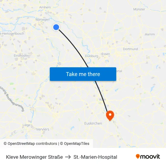 Kleve Merowinger Straße to St.-Marien-Hospital map