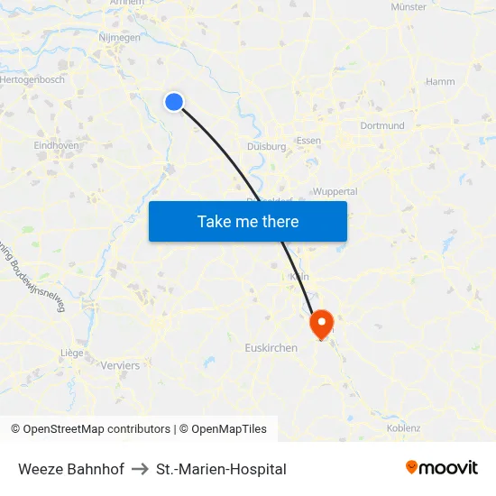 Weeze Bahnhof to St.-Marien-Hospital map