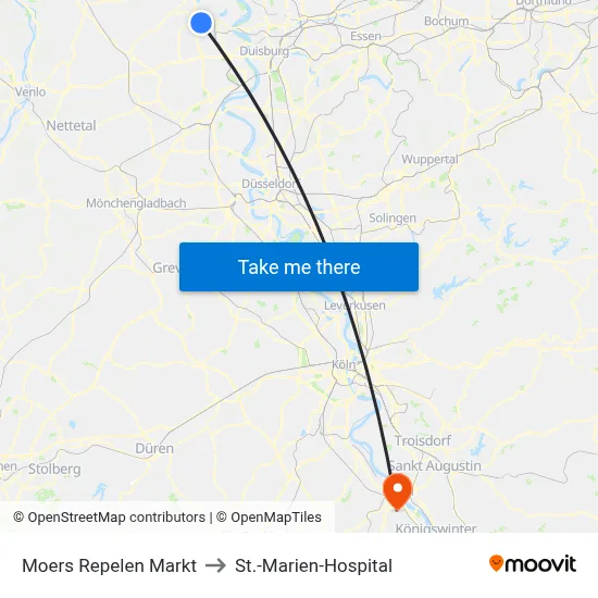 Moers Repelen Markt to St.-Marien-Hospital map