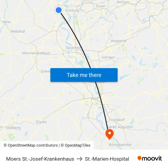 Moers St.-Josef-Krankenhaus to St.-Marien-Hospital map
