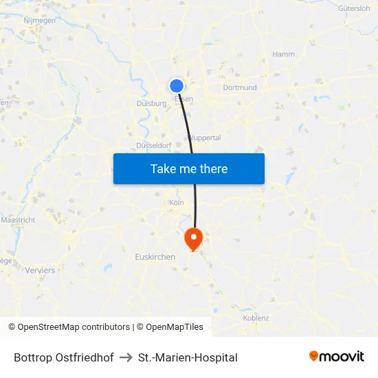 Bottrop Ostfriedhof to St.-Marien-Hospital map