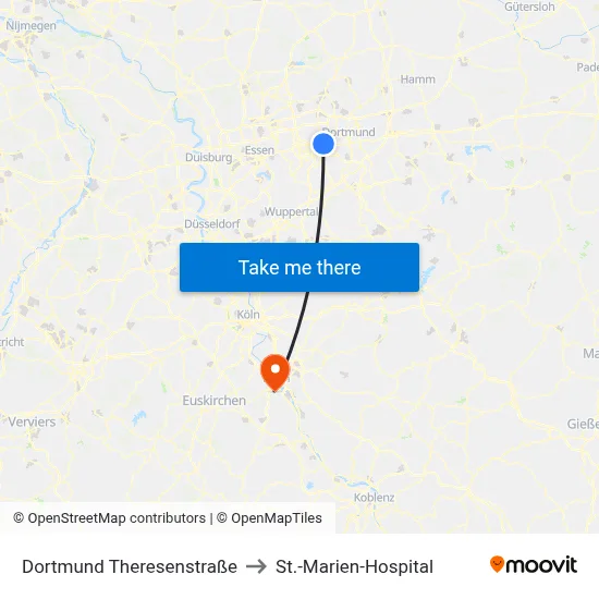 Dortmund Theresenstraße to St.-Marien-Hospital map