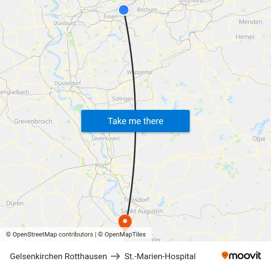 Gelsenkirchen Rotthausen to St.-Marien-Hospital map
