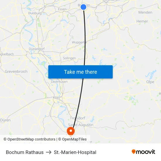 Bochum Rathaus to St.-Marien-Hospital map