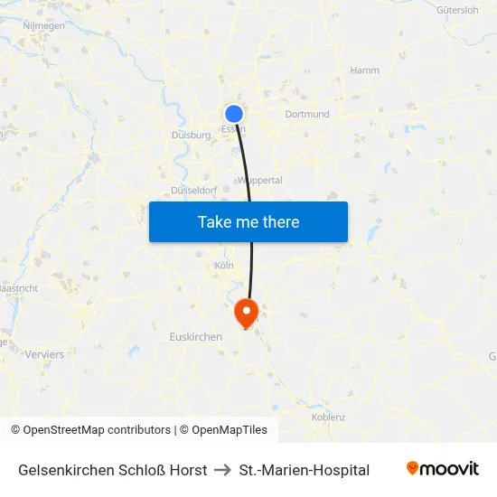 Gelsenkirchen Schloß Horst to St.-Marien-Hospital map