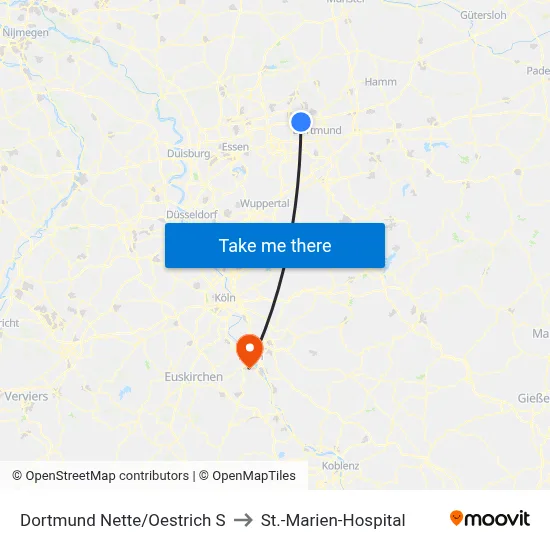 Dortmund Nette/Oestrich S to St.-Marien-Hospital map