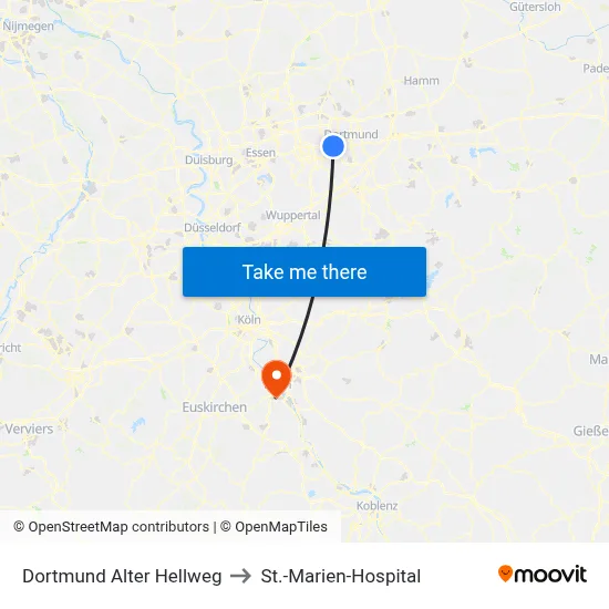 Dortmund Alter Hellweg to St.-Marien-Hospital map