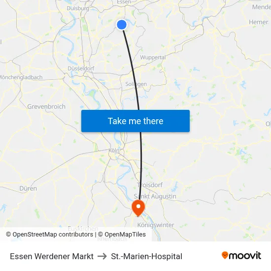 Essen Werdener Markt to St.-Marien-Hospital map