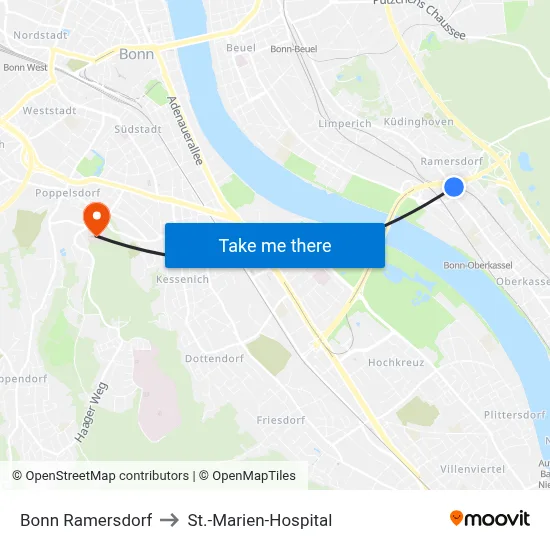 Bonn Ramersdorf to St.-Marien-Hospital map