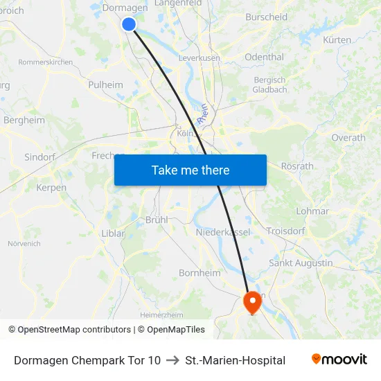 Dormagen Chempark Tor 10 to St.-Marien-Hospital map