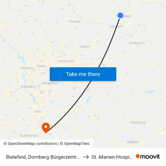 Bielefeld, Dornberg Bürgerzentrum to St.-Marien-Hospital map