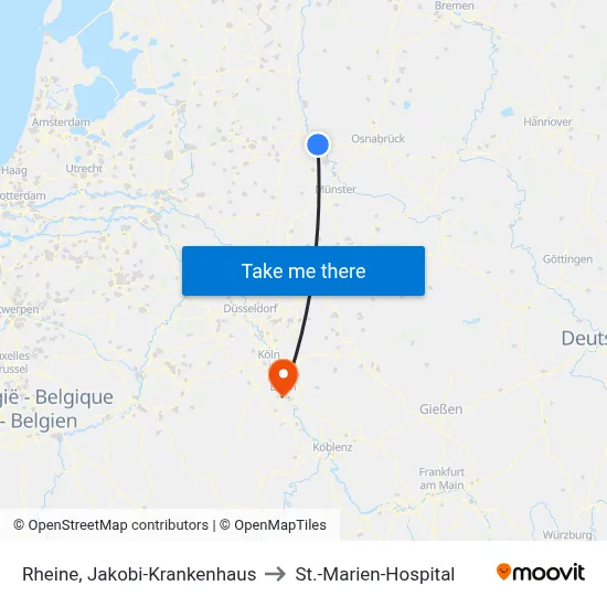 Rheine, Jakobi-Krankenhaus to St.-Marien-Hospital map
