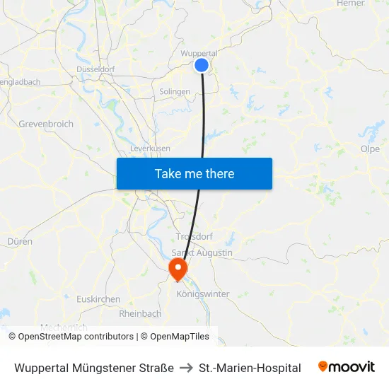 Wuppertal Müngstener Straße to St.-Marien-Hospital map