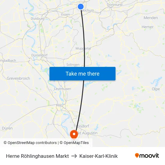 Herne Röhlinghausen Markt to Kaiser-Karl-Klinik map