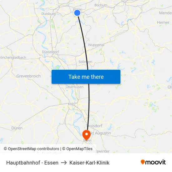 Hauptbahnhof - Essen to Kaiser-Karl-Klinik map