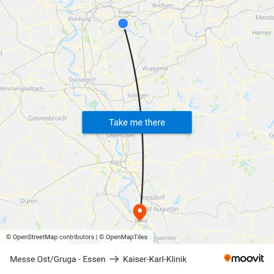 Messe Ost/Gruga - Essen to Kaiser-Karl-Klinik map