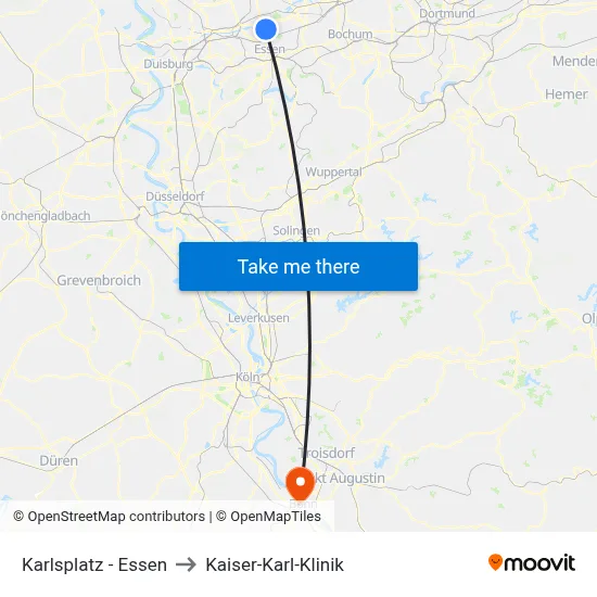 Karlsplatz - Essen to Kaiser-Karl-Klinik map