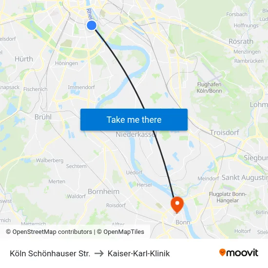 Köln Schönhauser Str. to Kaiser-Karl-Klinik map