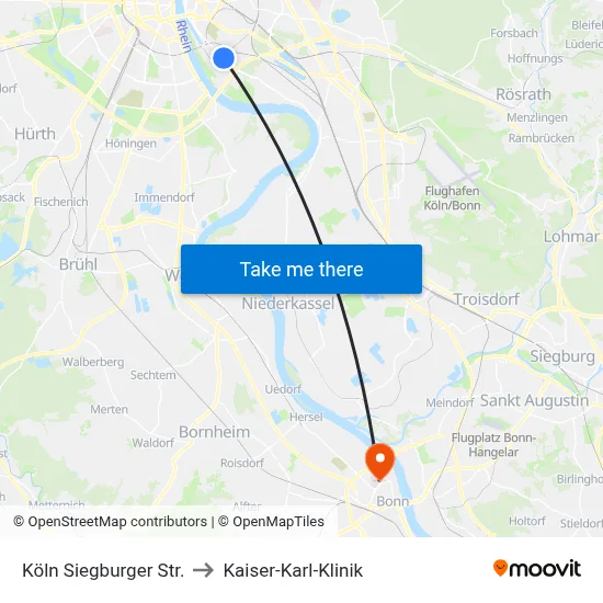 Köln Siegburger Str. to Kaiser-Karl-Klinik map