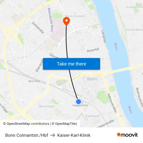 Bonn Colmantstr./Hbf to Kaiser-Karl-Klinik map