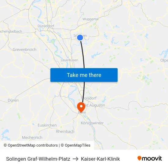 Solingen Graf-Wilhelm-Platz to Kaiser-Karl-Klinik map