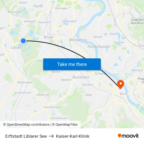Erftstadt Liblarer See to Kaiser-Karl-Klinik map