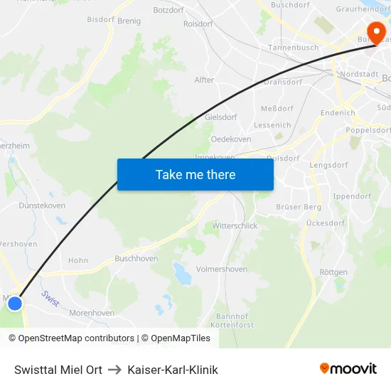 Swisttal Miel Ort to Kaiser-Karl-Klinik map