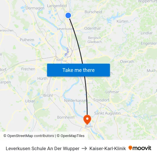 Leverkusen Schule An Der Wupper to Kaiser-Karl-Klinik map