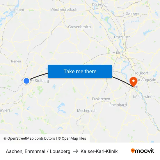 Aachen, Ehrenmal / Lousberg to Kaiser-Karl-Klinik map