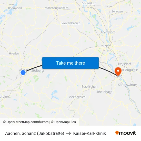 Aachen, Schanz (Jakobstraße) to Kaiser-Karl-Klinik map
