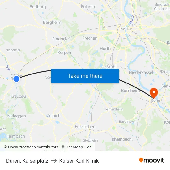 Düren, Kaiserplatz to Kaiser-Karl-Klinik map