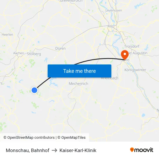 Monschau, Bahnhof to Kaiser-Karl-Klinik map