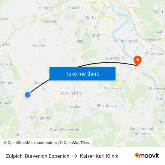 Zülpich, Bürvenich Eppenich to Kaiser-Karl-Klinik map