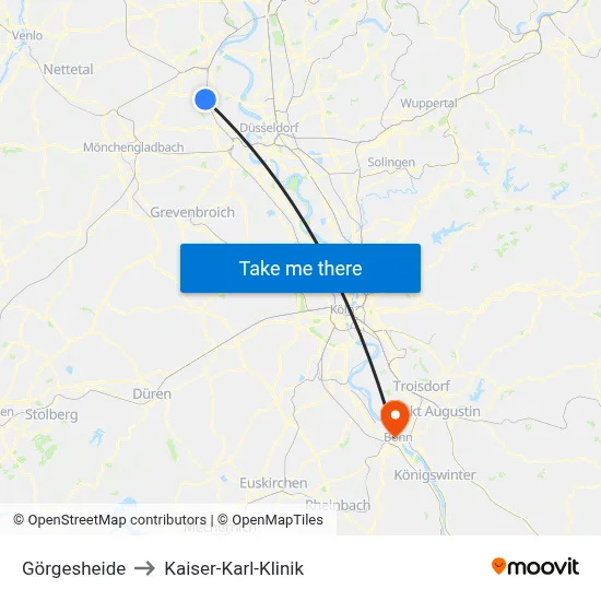 Görgesheide to Kaiser-Karl-Klinik map