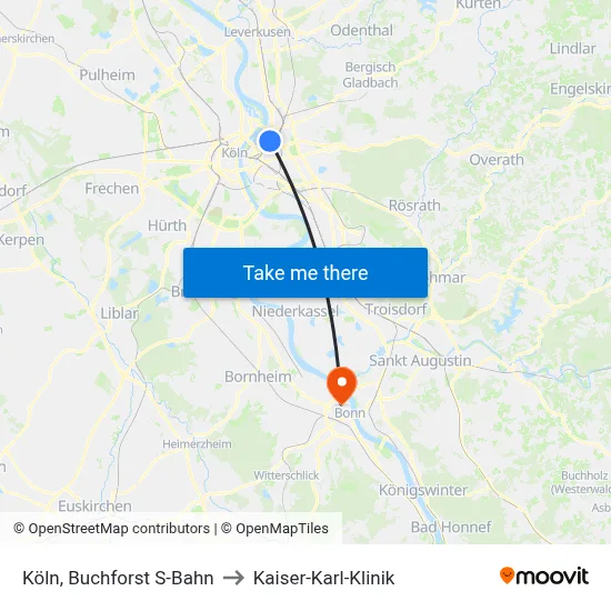 Köln, Buchforst S-Bahn to Kaiser-Karl-Klinik map