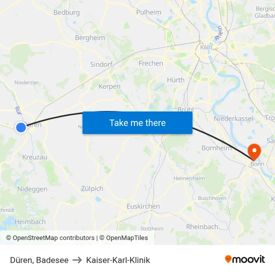 Düren, Badesee to Kaiser-Karl-Klinik map