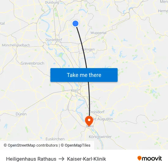 Heiligenhaus Rathaus to Kaiser-Karl-Klinik map