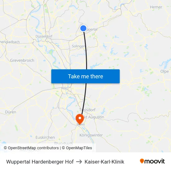 Wuppertal Hardenberger Hof to Kaiser-Karl-Klinik map