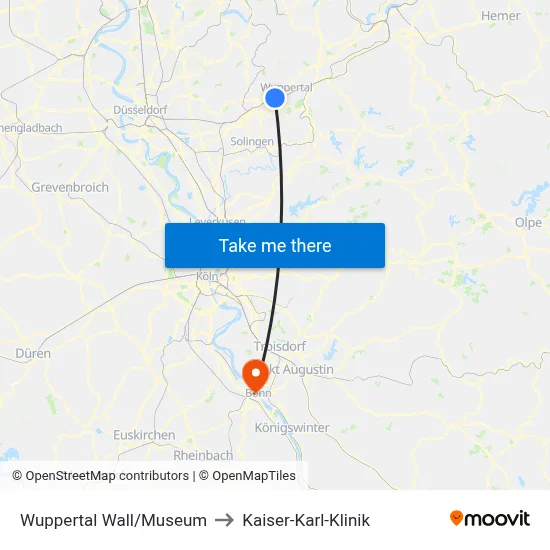 Wuppertal Wall/Museum to Kaiser-Karl-Klinik map
