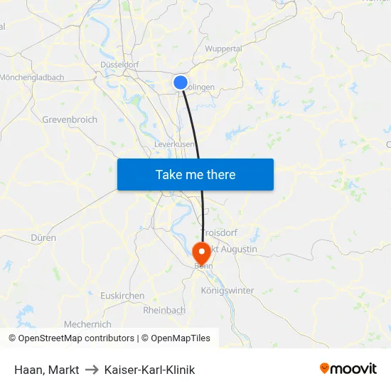 Haan, Markt to Kaiser-Karl-Klinik map