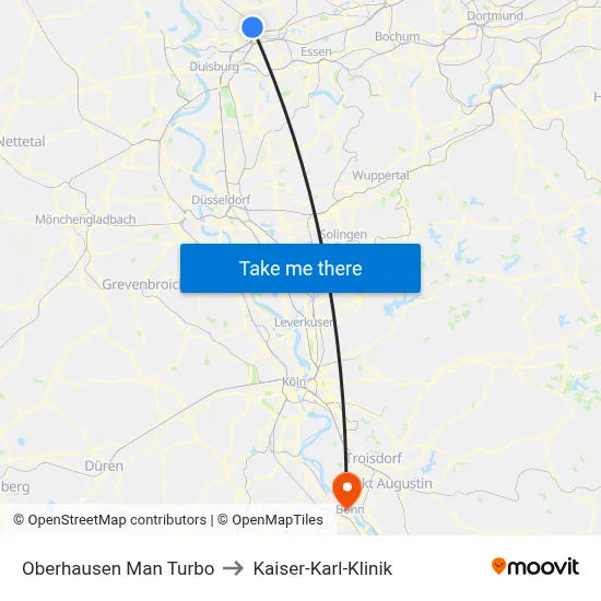 Oberhausen Man Turbo to Kaiser-Karl-Klinik map