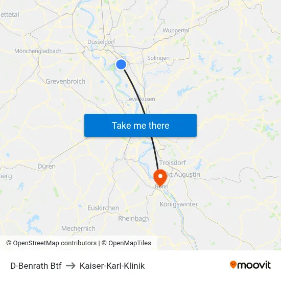 D-Benrath Btf to Kaiser-Karl-Klinik map