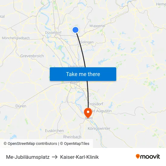Me-Jubiläumsplatz to Kaiser-Karl-Klinik map