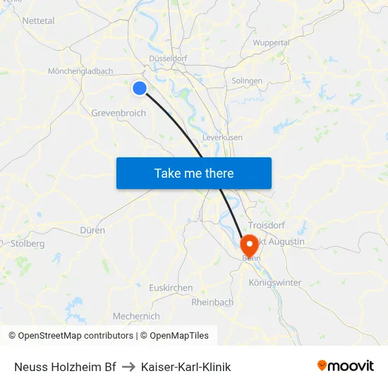 Neuss Holzheim Bf to Kaiser-Karl-Klinik map